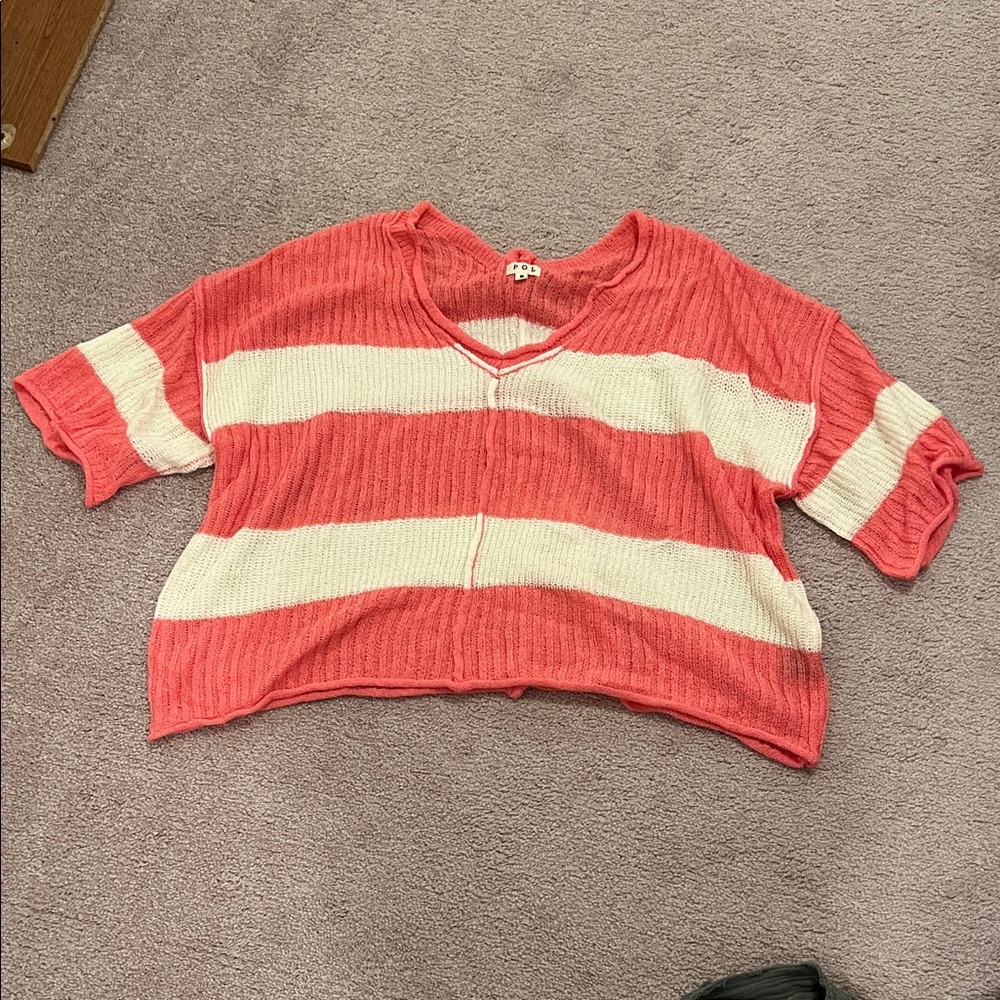 POL Hot Pink and White Knit Top